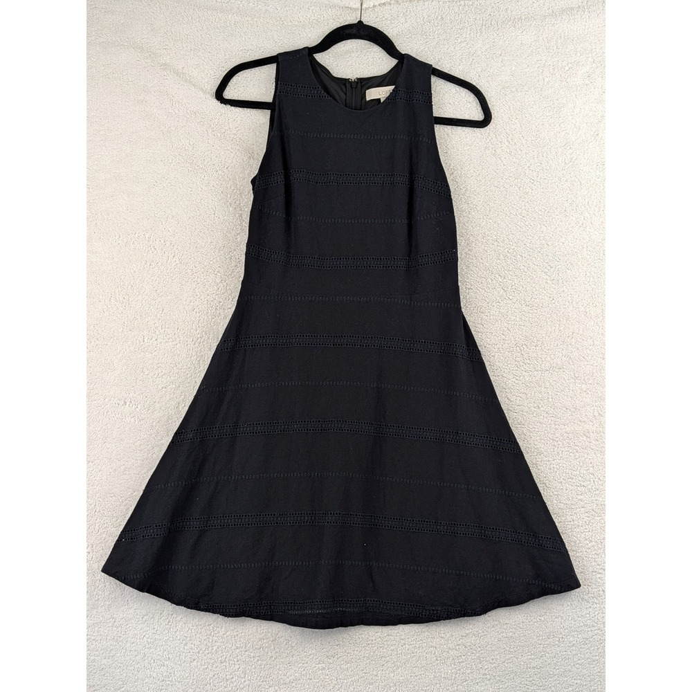 Ann Taylor LOFT Black Eyelet Lace Trim Sleeveless Fit and Flare Dress Size 0